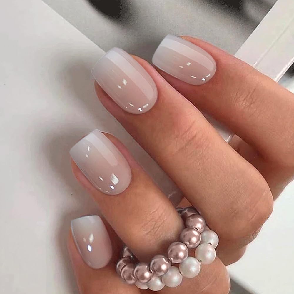 Flowers Pearl French False Nail Coffin Short Press on Nails for