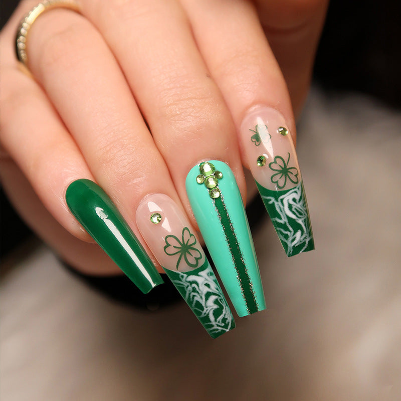 Nail Art Ideas Coffin Green Patterns & Prints Flower Fall French Medium ...