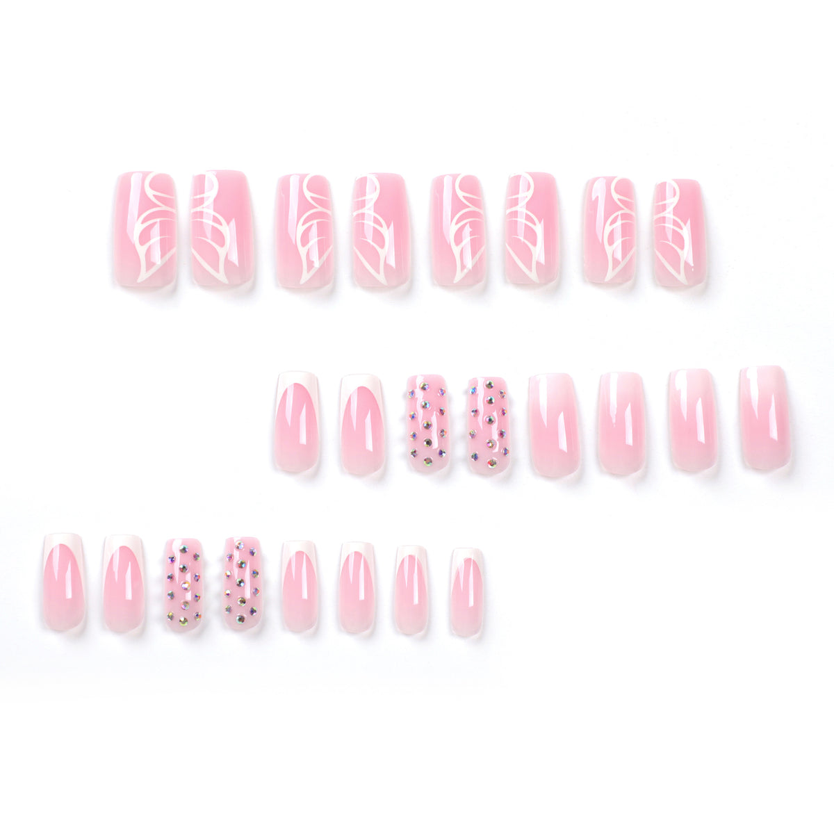 Nail Art Ideas Square Pink Ombre French Medium Sheer Press On Nails ...