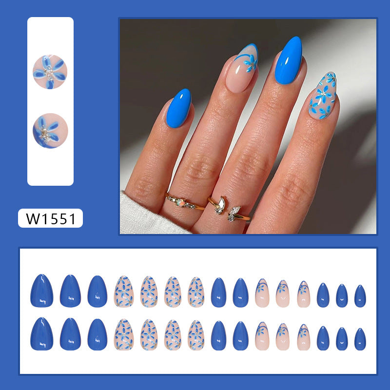 Nail Art Ideas Oval Blue French Medium Glossy Press On Nails – CurvLife