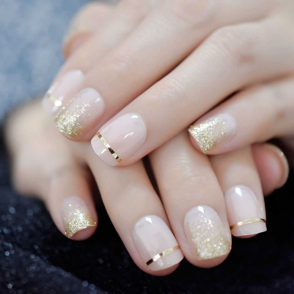Gold Glitter French Tips, Summer Nails